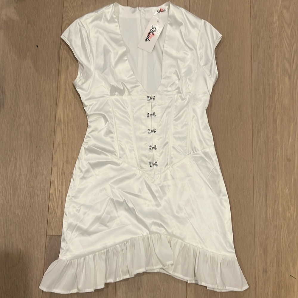 White silky corset dress, mini, size small